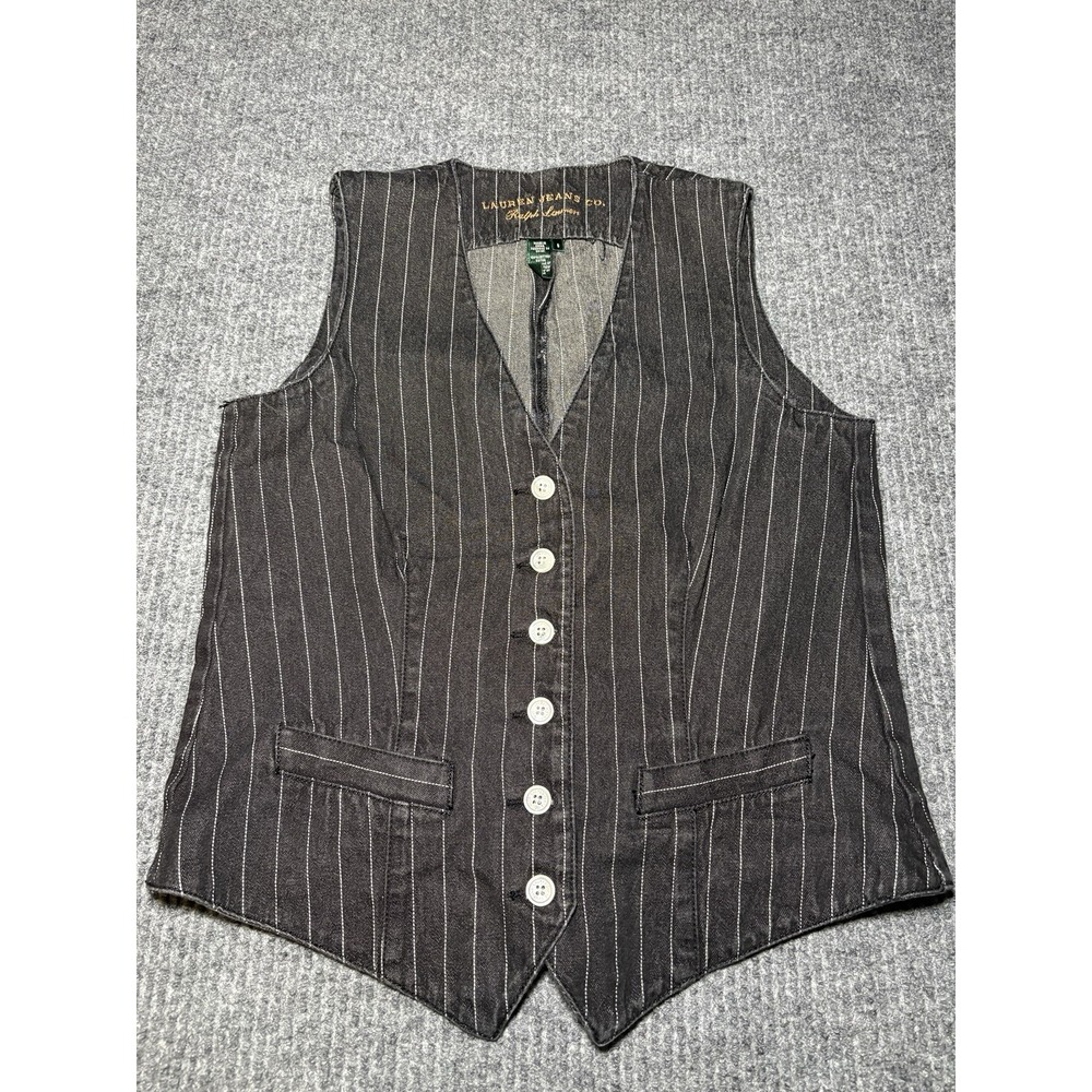 Vtg. Ralph Lauren Jeans Co. Pinstripe Denim Vest Ladies Size S